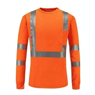 CHUOU Men Long Sleeve Safety Shirts Reflective Stripe High Visibility Work Shirt with Pocket Round Neck Shirts Trendy Streetwear
