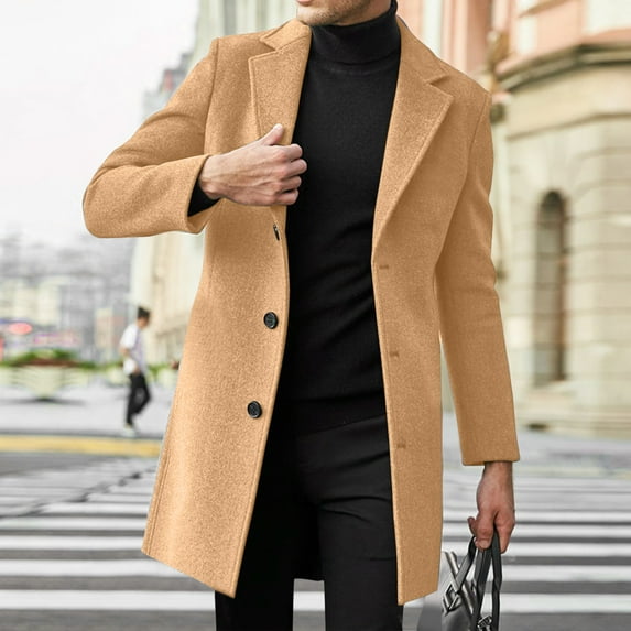 CHUOU Men Slim Winter Coat Lapel Collar Long Sleeve Padded Leather Jacket Vintage Thicken Coat Sheepskin Jacket