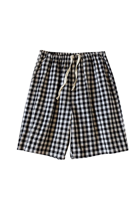 Men's Cotton Spring/summer Thin Shorts Loose Fitting Comfortable And Simple Checkered Home Pants