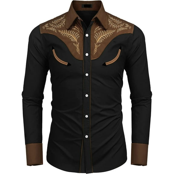 CHUOU Men's Fashion Western Style Print Loose Personality Long Sleeved Shirt