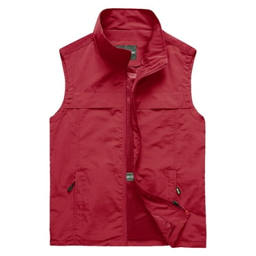 CHUOU Men's Jacket Vest Overalls Vest M Ulti Pocket Outdoor Casual Solid Color Simple Slim Stand C Ollar Comfortable