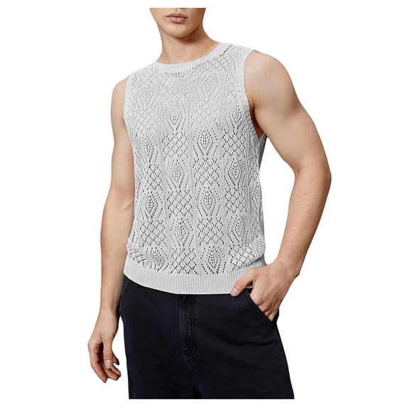 CHUOU Men's Knitted Hollowed Out Vest Crew Neck Sleeveless