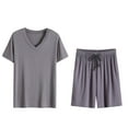 thumbnail image 1 of CHUOU Men's Pajama Set Lightweight Quick Drying Short Sleeved V Neck Shirt And Shorts Soft And Comfortable Sleeping Set Style Three, 1 of 4