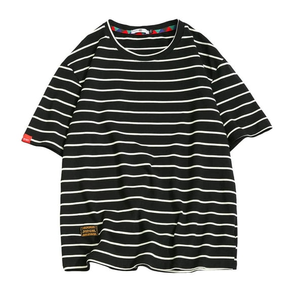 CHUOU Men's Striped Short Sleeve T Shirt Loose Crew Neck Crop Sleeve Trendy Men's Casual T Shirt