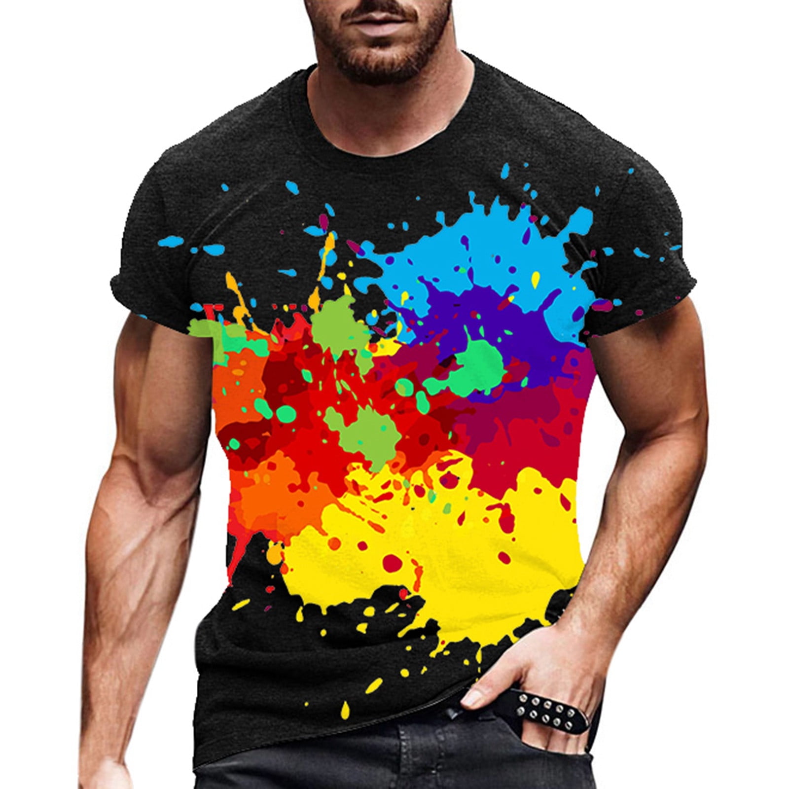 CHUOU Men's T Shirt Round Neck Short Sleeve Colour Pattern Printing ...