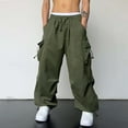 thumbnail image 1 of CHUOU Mens Casual Waist Color Sports Hat Multi Woven Pocket Foot Rope Solid Pants Street Cargo Tie Mens Cargo Pants, 1 of 1