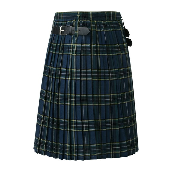 CHUOU Mens Fashion Casual Retro Scottish Style Plaid Contrast Waistband Pleated Skirt