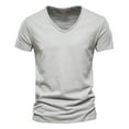 thumbnail image 1 of CHUOU Mens Fashion Casual Solid Color Cotton V Neck Short Sleeve T Shirt Top, 1 of 2