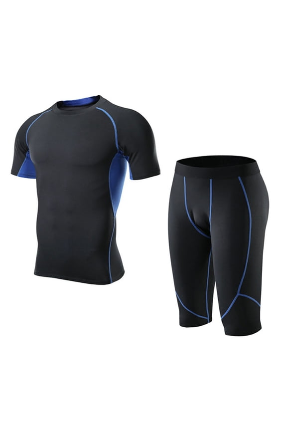 Mens Fitness Suit Mens Short Sleeved Quick Drying Elastic Tights Training Yoga T Shirt Running Sportswear Two Piece Set