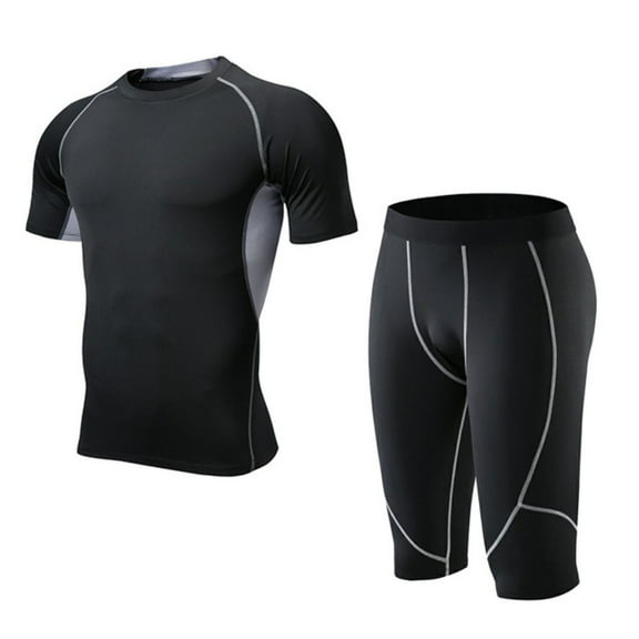 CHUOU Mens Fitness Suit Mens Short Sleeved Quick Drying Elastic Tights Training Yoga T Shirt Running Sportswear Two Piece Set