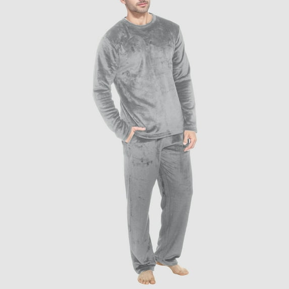 CHUOU Mens Four Seasons Fashion Leisure Soft Home Solid Color Shirt Pants Pajama Set Home Service Two Piece Set Long Warm Pyjamas