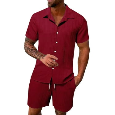 CHUOU Mens Spring And Summer Leisure Sports Comfortable Breathable Sweat Absorbing Short Sleeved Shorts Two Piece Set