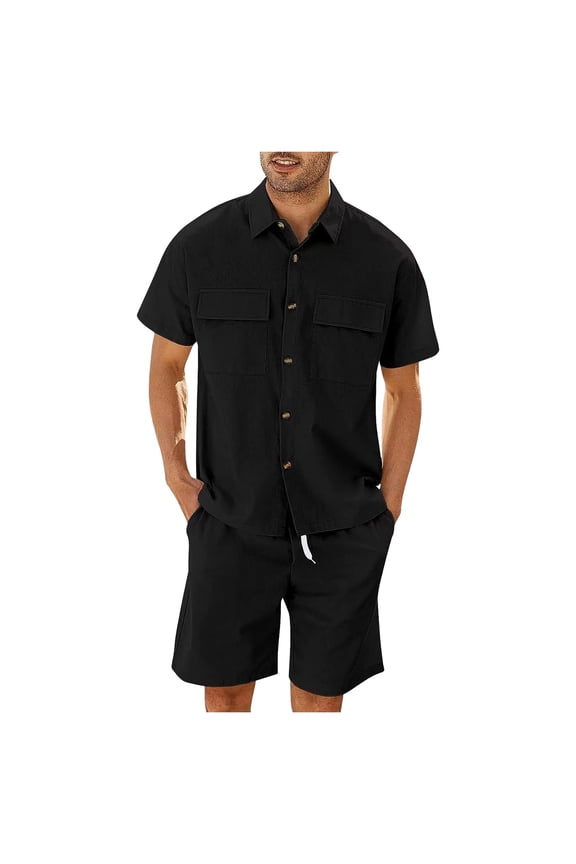 Mens Spring And Summer Leisure Sports Comfortable Breathable Sweat Absorbing Short Sleeved Shorts Two Piece Set