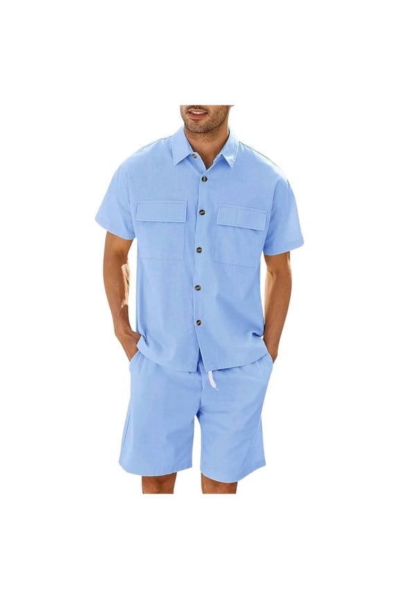 Mens Spring And Summer Leisure Sports Comfortable Breathable Sweat Absorbing Short Sleeved Shorts Two Piece Set