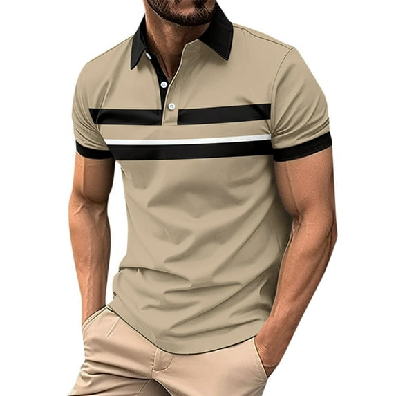 CHUOU Mens Summer Fashion Soft Breathable Lapel Color Matching Short Sleeve Shirt T Shirt