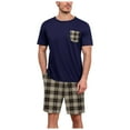thumbnail image 1 of CHUOU Mens Summer Short Sleeved Shorts Pajamas Set Round Neck Short Sleeved Plaid Shorts Two Piece T Shirt With Chest Pocket Pajamas Home Wear Set, 1 of 5
