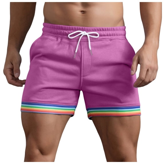 CHUOU Mens Summer Solid Color Rainbow Pants Pocket Drawstring Loose Casual Sports Running Straight Shorts Beach Pants