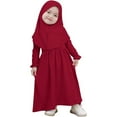 thumbnail image 1 of CHUOU Muslim Abaya And Headscarf Set For Girls Pure Color Robe With Hijab,2 Years-3 Years, 1 of 5