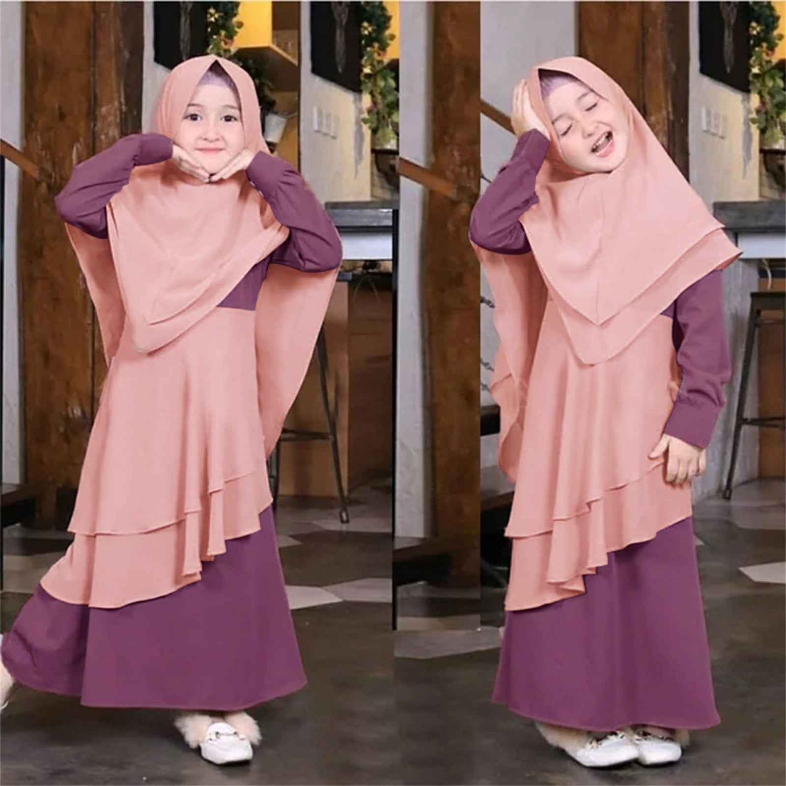 CHUOU Muslim Baby Girls Ramadan Abaya With Hijab Full Length Robe Burka Maxi Little Kid Toddler Baby Girl Color Block Dresses For 5 6 Years Walmart