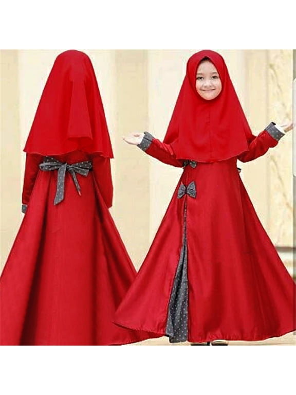 Muslim Baby Girls' Ramadan Abaya With Hijab Full Length Robe Burka Maxi Little Kid Toddler Baby Girl Dresses For 5-6 Years