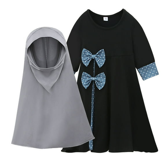 CHUOU Baby Girls' Ramadan Abaya With Hijab Full Length Robe Burka Maxi Little Kid Toddler Baby Girl Dresses For 9-10 Years