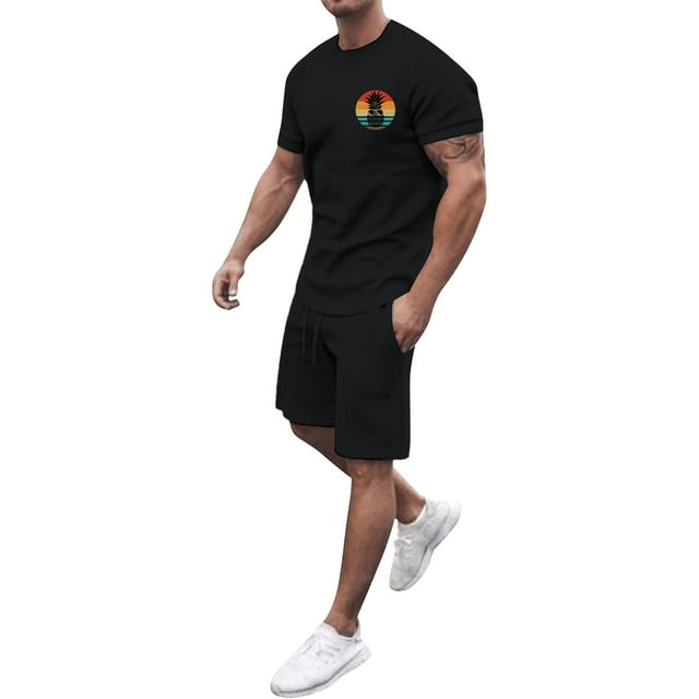 CHUOU Oversized T Shirt Set Two Piece Men's Crew Short Sleeved Top ...
