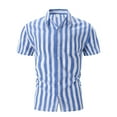 thumbnail image 1 of CHUOU Summer Men's Beach Casual Yarn Dyed Striped Lapel Short Sleeved Shirt, 1 of 5