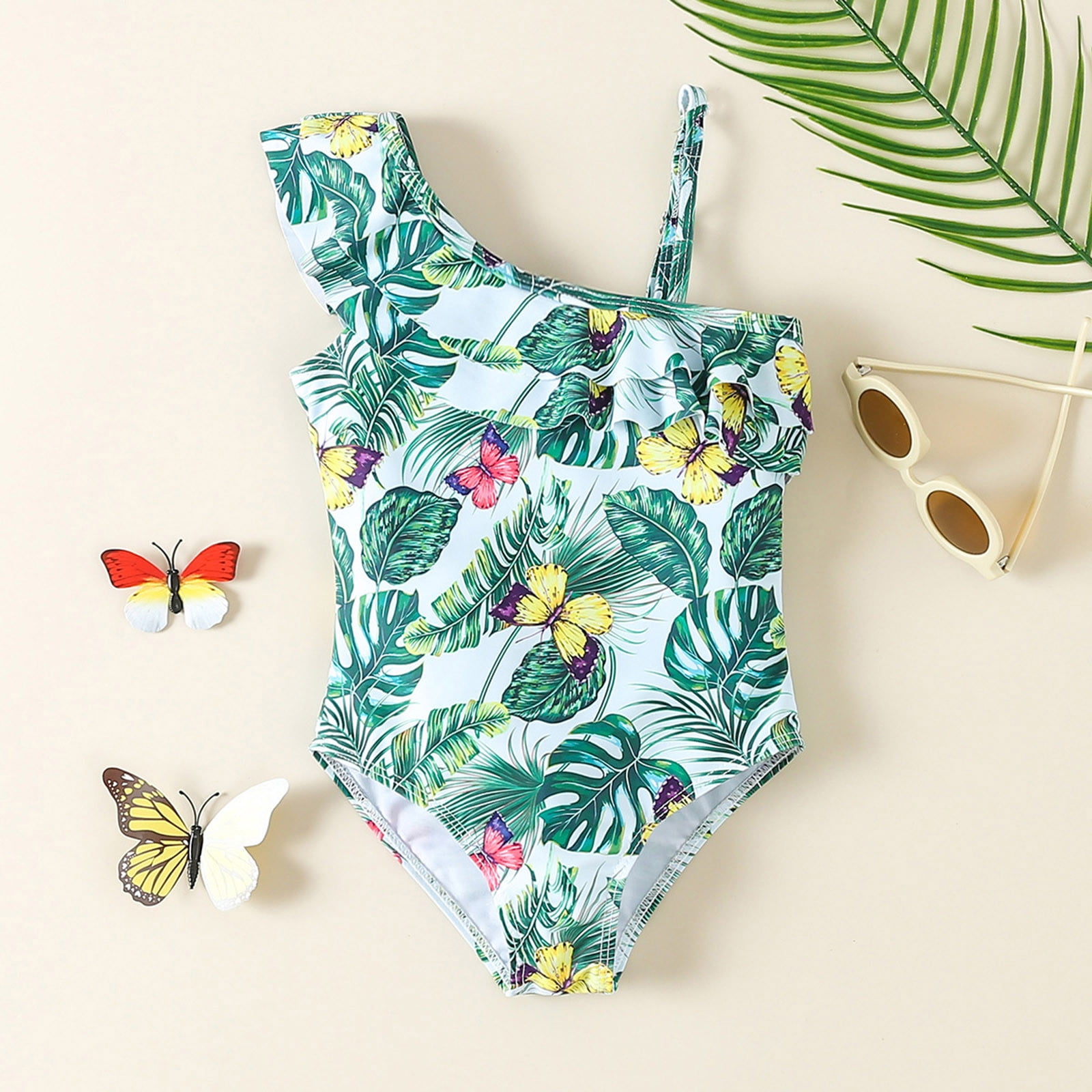 CHUOU Summer Toddler Girls Ruffles 1 Piece Swimwear Floral Prints Beach