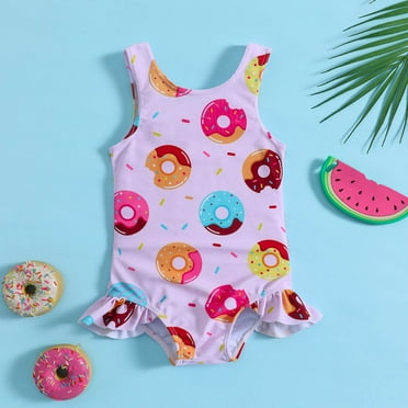 CHUOU Summer Toddler Girls Ruffles Cartoon Prints 1 Piece Swimwear Beach Onesie Swimsuit Bikini