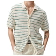thumbnail image 1 of CHUOU T Shirts for Men Crochet Hollow Out Leisure Striped Button Down Short Sleeve Lapel See Through Top Modern Streetwear, 1 of 5