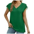 thumbnail image 1 of CHUOU T Shirts for Women Solid Color V Neck Short Sleeve Tie Side Loose Tee Shirt Basic Top, 1 of 5