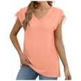thumbnail image 1 of CHUOU T Shirts for Women Solid Color V Neck Short Sleeve Tie Side Loose Tee Shirt College Top, 1 of 5