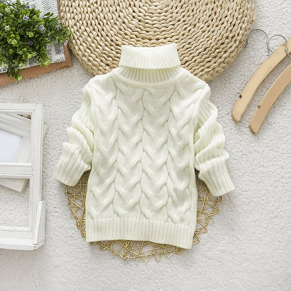 CHUOU Toddler Boys Girls Children's Winter Sweater Solid Color Turtleneck Knitted Top Stretch Shirt For Babys Clothes