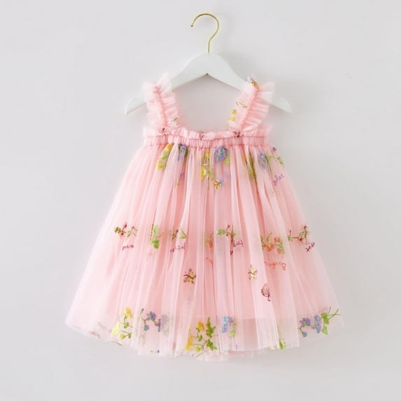 CHUOU Toddler Girls Sleeveless Embroider Princess Dress Dance Party Floral Tulle Dresses Clothes,4 Years-5 Years