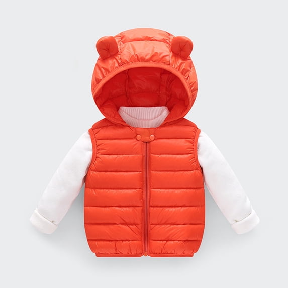 CHUOU Toddler Kids Boys Girls Winter Warm Sleeveless Jacket Outerwear Solid Bear Ears Vest Coats Hooded Padded Outwear