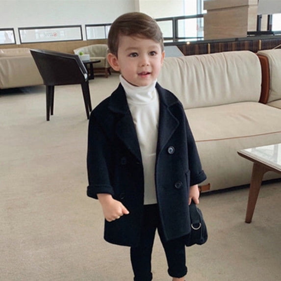 CHUOU Toddler Kids Girls Boys Plaid Coat Elegant Notched Collar Double Jacket Wool Coat Trench Coat