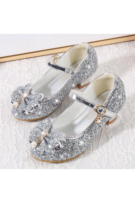 Toddler Little Kid Girls Dress Pumps Glitter Sequins Princess Bowknot Low Heels Party Dance Shoes Rhinestone Sandals