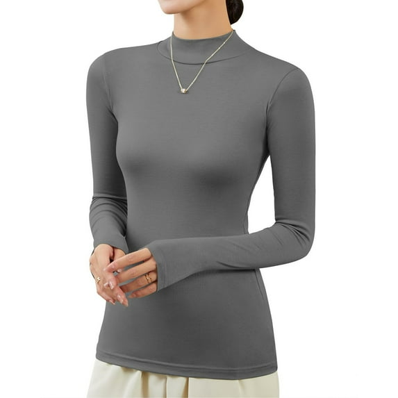 CHUOU Turtleneck Pullover Women's Turtleneck Shirt Long Sleeve Shirt Women's Tight Thermal Top Slim Fit Basic Tops Stand Up Collar Turtleneck Pullover Undershirt Turtleneck Shirt Elegant