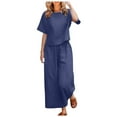 thumbnail image 1 of CHUOU Women 2 Piece Linen Outfit Sets Cotton Short Sleeve Shirt Wide Leg Trousers Pant Two Pieces Tracksuit, 1 of 5