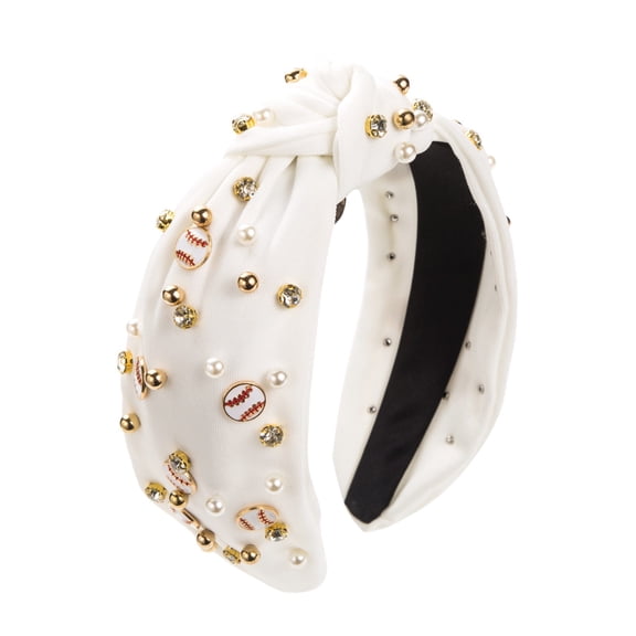 CHUOU Women Baseball Knot Headband Fun Sports Team Game Day Kink Top Knot Headband Crystal Pearl With Stylish Shiny Headband Accessories