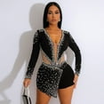 thumbnail image 1 of CHUOU Women Bodycon Rhinestone Jumpsuits Short Pants Club Party Rompers, 1 of 5