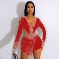 thumbnail image 1 of CHUOU Women Bodycon Rhinestone Jumpsuits Short Pants Club Party Rompers, 1 of 1