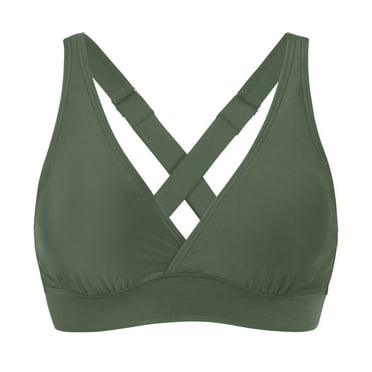 CHUOU Women Elastic Swimwear Tops Underwire Full Coverage Bikini Top Push Up Swim Crop Top Tie Back Bathing Suit Tops