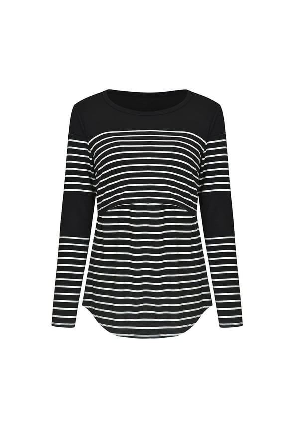 Women Maternity Long Sleeve Striped Nursing Tops T-shirt For Breastfeeding