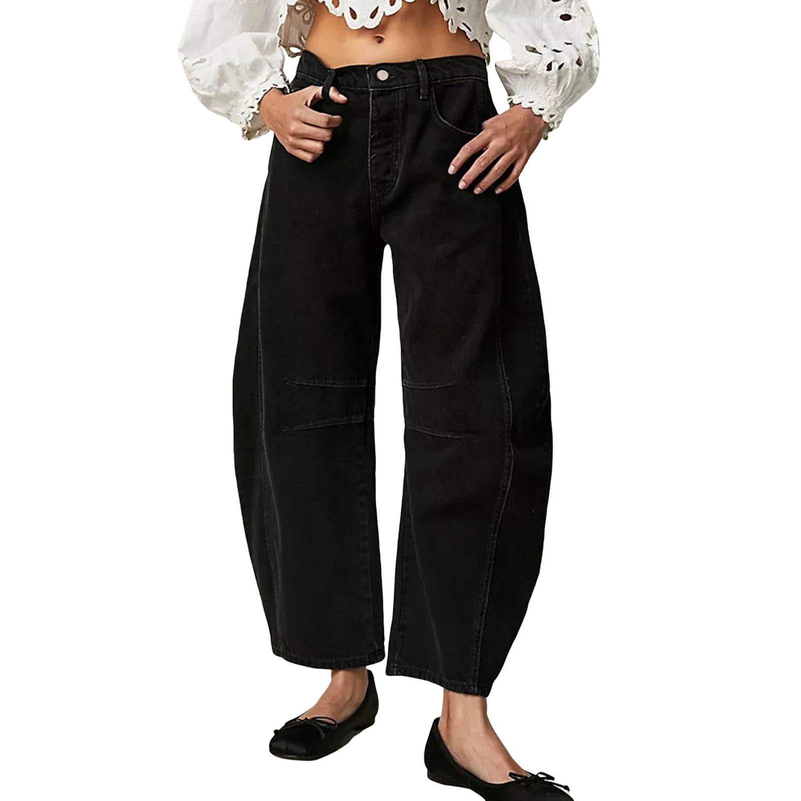 CHUOU Women Mid-Rise Barrel Jeans Vintage Baggy Jeans Loose Wide Leg ...