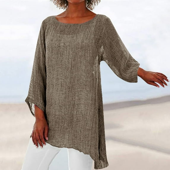 CHUOU Women Plus Size Long Sleeve Irregular Hem Baggy Blouse Shirt Ladies Summer Tunic Tops