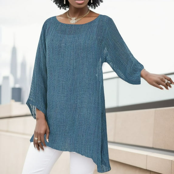 CHUOU Women Plus Size Long Sleeve Irregular Hem Baggy Blouse Shirt Ladies Summer Tunic Tops