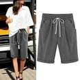 thumbnail image 1 of CHUOU Women Summer Cotton Pants Plus Size High Waisted Shorts Lacing Beach Workout Pocket Five Point Pants, 1 of 5