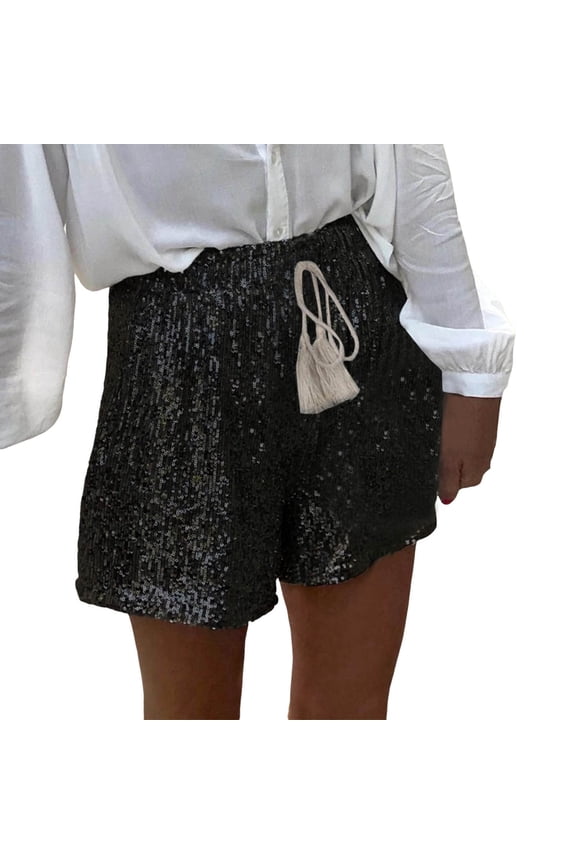 Women Summer Sequin Shorts High Waist Casual Loose A Line Hot Pants Sparkly Clubwear Night Out Shorts
