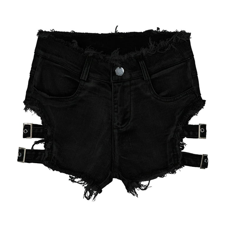 CHUOU Women's Black High Waisted Gothic Punk Dance Shorts